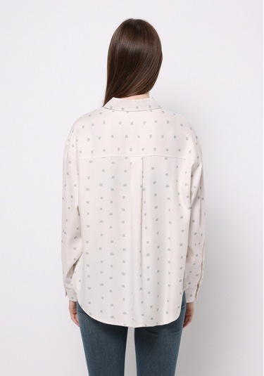 Colins Relax Fit Shirt Neck Baskılı Kadın Ekru Uzun Kol Gömlek Cl1077306 Q1.v1 Ecr Ekru