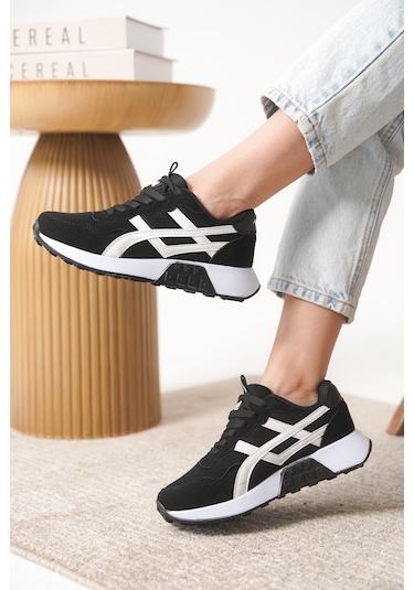 Garantili D0120 Günlük Ortopedik Kadın Sneaker Spor Ayakkabı Siyah-beyaz