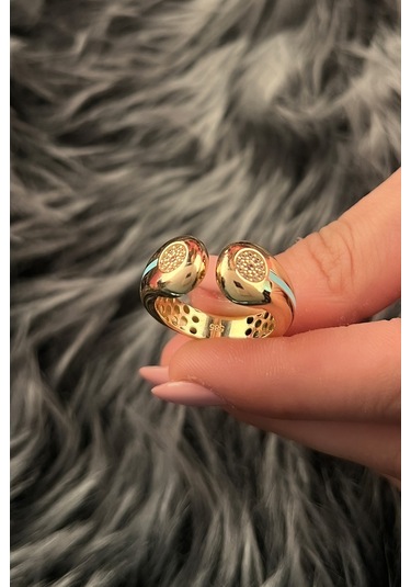 Fiyonk Kuyumculuk 14 Ayar Altın Firuze Şerit Detaylı Taşlı Yüzük 001