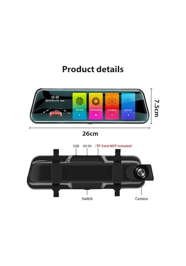 Tongxida 10 Hd 1080p Çift Lens Ters Kamera, Gece Görüşü Ve Arka Kamera