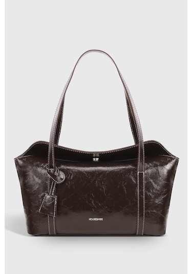 Rugan Kahverengi Kapaklı Bowling Omuz Çantası 270 Rugan Kahverengi