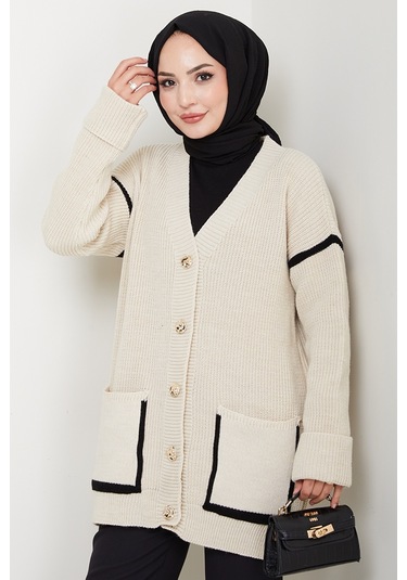 İlge Düğmeli Triko Hırka 1597 - Bej Bej