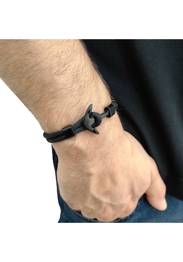 Ehediye Chavin Siyah Paracord Ip Çapa Erkek Çelik Bileklik Dt36Sy Siyah