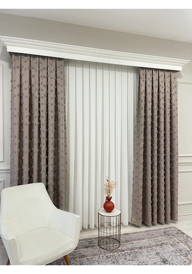 Brillant Carla Puffy Püsküllü Perde İstenilen Tüm Ölçülerde Kahve Kahve Rengi