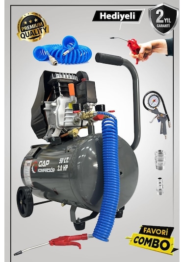 Germany Style Gap 2 Hp Profesyonel Hızlı Motor 50 Lt Hava Kompresörü Setli
