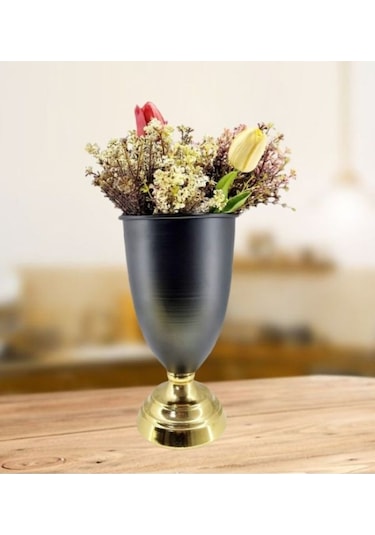 Modern Dekoratif Gold Ayaklı Siyah Vazo Masa Üstü Aksesuar Dekor Gold - Siyah