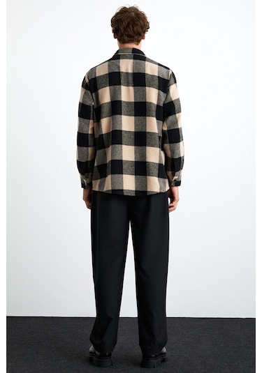 Wıldy Erkek Pamuk-polyester Gömlek Yaka Relaxed Oduncu Bej Gömlek