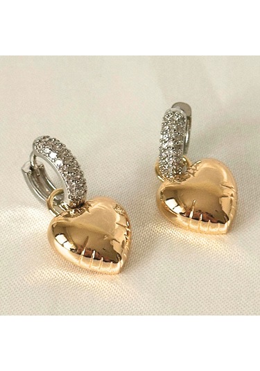 Balon Kalpli Zirkon Gold-silver Küpe Gold