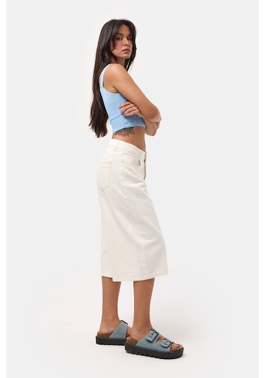Itsbasic Kadın Kırık Beyaz 7s6-101 Maxi Denim Bermuda Şort
