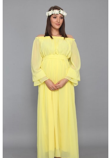 Modalabio Moda Labio - Babyshower Dökümlü Hamile Elbisesi Sarı