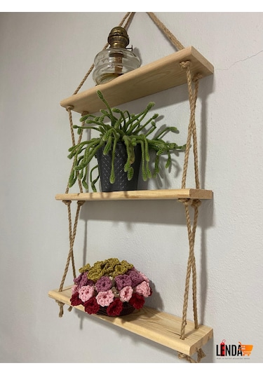 Doğal Ahşap Hazır Kurulu Dekoratif 3'lü Raf 40 Cm 9 Cm Krem