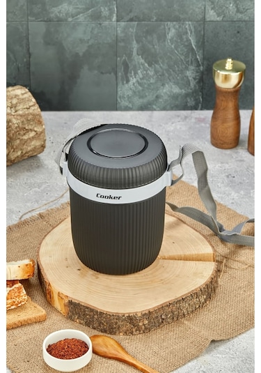 Cooker 3147 Siyah Lüx 1,2 Litre Çelik Hazneli 3'lü Yemek Termosu