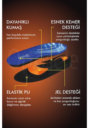 Ortosole Spor ve Koşu Çift Taraflı Kemer Destekli Tabanlık