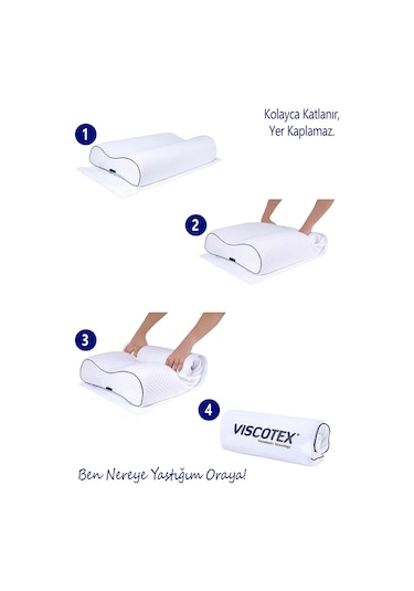 Visco Çift Bombeli Ortopedik Yastık 60x40x11/9 cm, Beyaz