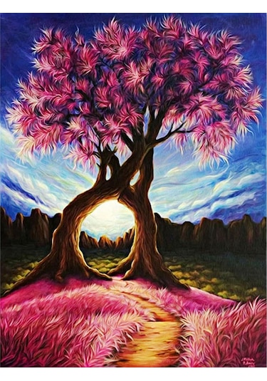 Yunboo 30x40cm 5d Akrilik Elmas Tablo, Pembe Aşk Ağacı Deseni, Ev Dekorasyonu, Dıy Seti Fırça, Tabak, Yapıştırıcı Dahil