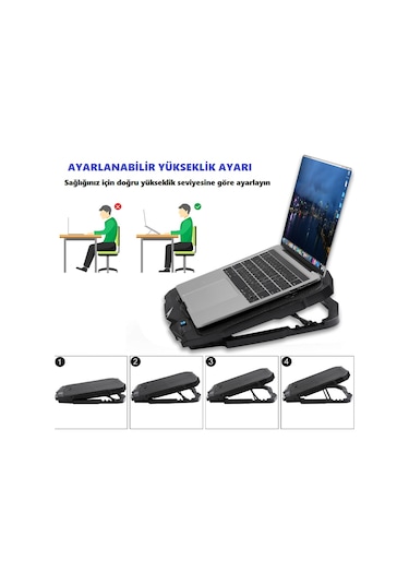 S18 Yükseklik Ayarlı 4 LED Fanlı Ayarlanabilir Laptop Soğutucu Notebook Bilgisayar Standı