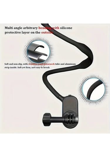 Xuweiwei Siyah Bisiklet İçin Gopro Aksesuarları Uyumlu İlk Perspektif Spor Kamera Telefon Montajı Boyun Braketi Siyah