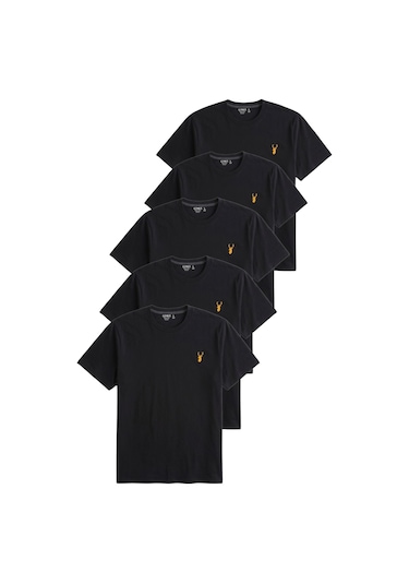 Genius Store Erkek 5'li Tişört %100 Pamuk Süprem Rahat Kalıp Basic Tişört Bisiklet Yaka Nakışlı T-shirt Erkek-5li Siyah-siyah-siyah-siyah-siyah