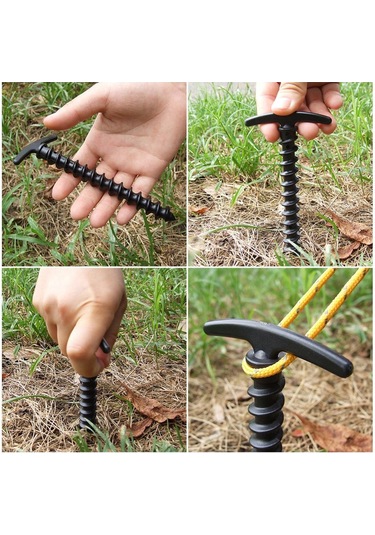 5 Adet Zemin Desteği Kamp Çadır Kazıkları Çubuklar Zemin Çivileri Vidalı Spiral Çadır Kazığı Dış Mekan Siyah