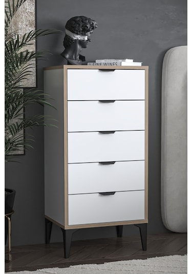 Sarmobi Arden 5 Çekmeceli Şifonyer , Çamaşırlık Beyaz