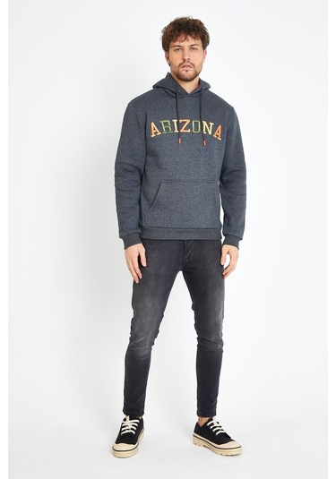 Polostate Erkek Arizona Nakışlı Kapüşonlu 3 İplik Sweatshirt Antrasit