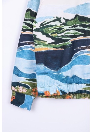 Kız Çocuk Tasarım Camping Sweatshirt-13357-krem Yeşil Krem - Yeşil