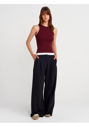 Dilvin 21086 Çift Görünümlü Kolsuz Top-bordo Bordo