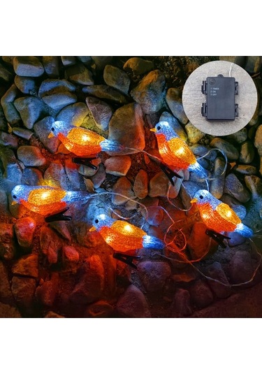 Dancemonkey Akrilik Kuş Işık Grubu Su Geçirmez Pil Kutusu Dekoratif Led Tatil Lamba Su Geçirmez İp44 Beyaz