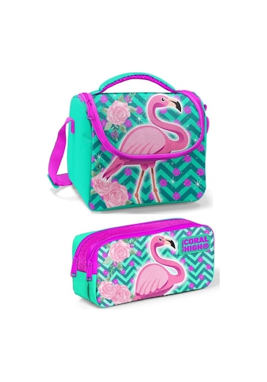 Coral High Yeşil Pembe Unicorn Kız Çocuk Beslenme Çantası Seti