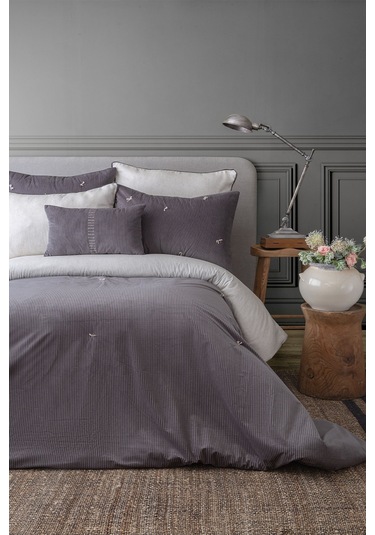 Apricitas Home Aristo Gray %100 Pamuk Saten Çarşaflı Yatak Örtüsü Seti Gri