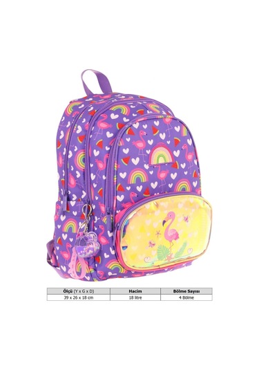 Kaukko Kids Üç Gözlü Kız Çocuk Okul Sırt Çantası Flamingo Nakışlı Ve Baskılı - L5226 Pembe - Mor