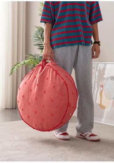 Çok Amaçlı Puantiyeli Keten Yer Bahçe Minderi Fermuarlı İç Dolgulu Yıkanabilir 60x66 Kırmızı