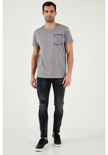 Buratti Bisiklet Yaka Pamuklu Slim Fit Erkek T Shirt 541Rework Açık Gri