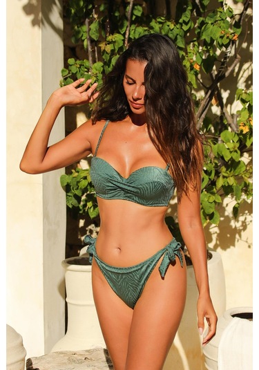 Bali Yeşil Dolgulu Straplez Push-up Bikini Takım Yeşil