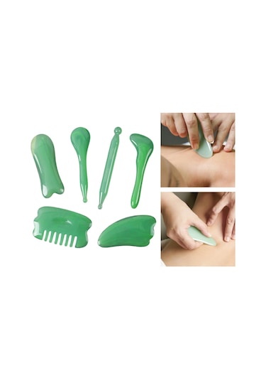 Homyl 7 Adet Gua Sha Masaj Aracı Taşınabilir El Geleneksel Yeşil