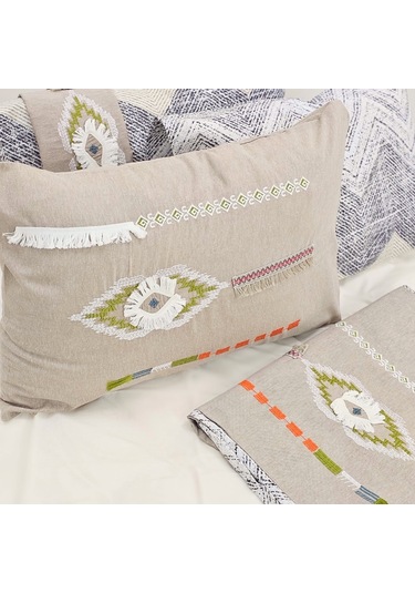 Yatak Örtüsü Seti & Nakışlı Nevresim Takımı Bej 9 Parça Bej