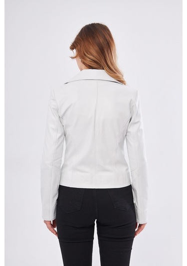 Derinss Dka1202 Hakiki Deri Kadın Beyaz Mont 001