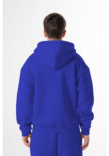 Flaw Nakışlı Zip Hoodie-28830 Saks Mavi