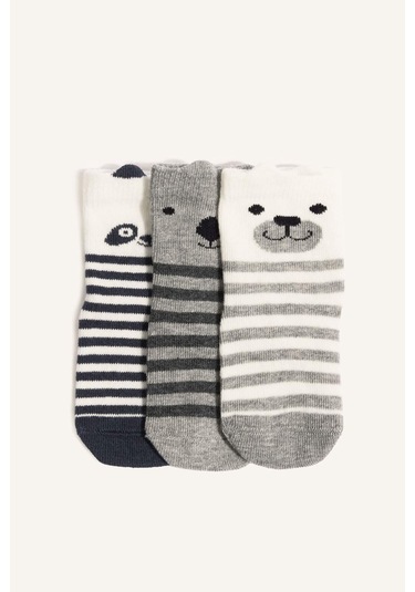 Defacto Erkek Bebek Kaydırmaz Taban 3lü Pamuklu Uzun Çorap F6707a5nskr1 Çok Renkli