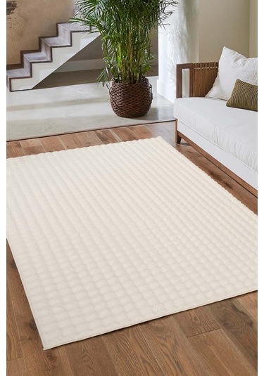 Bubble Puffy Post Peluş Kesme Halı Yolluk Kaymaz Taban Yıkanabilir Pofuduk Oturma Salon Çocuk Odası Krem