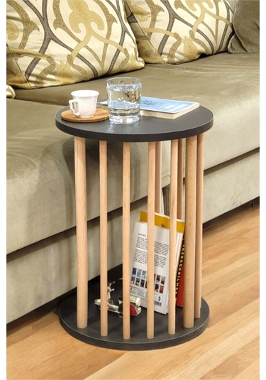 Ahşap Ayaklı C Sehpa Koltuk Sehpası Yan Sehpa Zigon Sehpa Servis Sehpası Antrasit