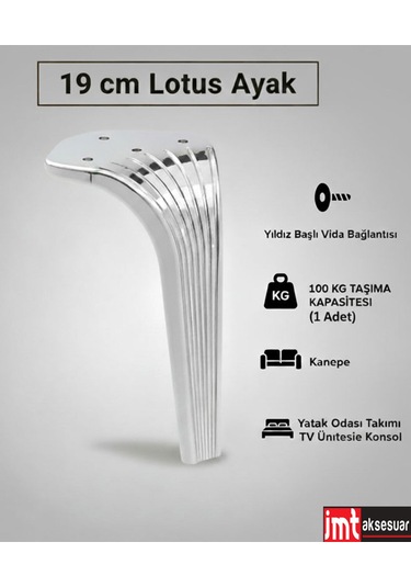 Lotus Koltuk Yatak Odası Tv Ünitesi Konsol Ve Sehpa Ayağı 19 Cm Krom Krom
