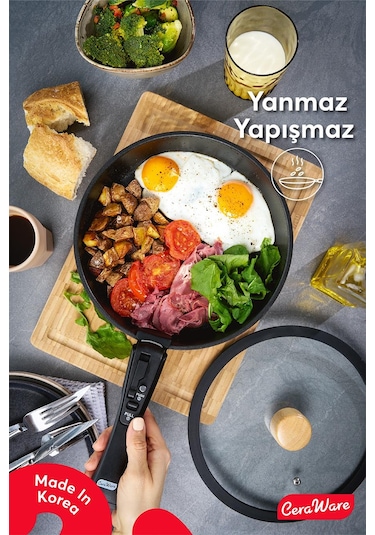 Ceraware Hona Daily 9 Parça Tak Çıkar Saplı Iç Içe Geçebilen Seramik Yapışmaz Tencere Tava Seti Siyah