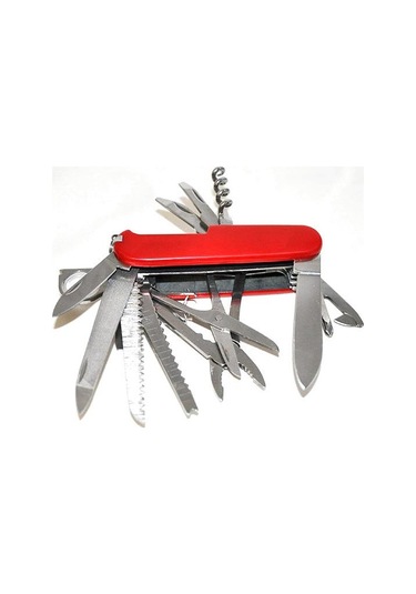 Valkyrie 17 Fonksiyonlu Outdoor İsviçre Kamp Cep Çakısı Gri - Kırmızı