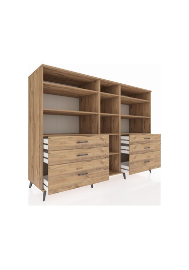 Kronos Dolap 10 Raflı 6 Çekmeceli 220x59x163 Çam-çam Çam-çam