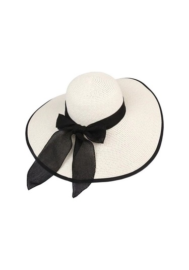 Egzotik Büyük Kenarlı Plaj Hasır Şapka Kadın Güneş Koruyucu Şapka Sq31a9 Beyaz
