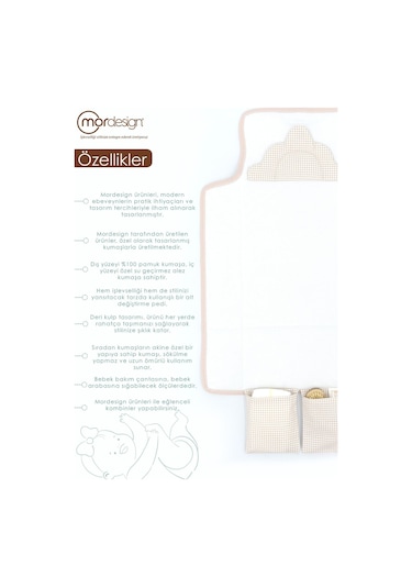 Mordesign Bebek Çanta Alt Açma Minderi, Alt Değiştirme Pedi, Taşınabilir Bakım Çantası, Clutch Seri,kahverengi Ekru Zg959-1 Ekru