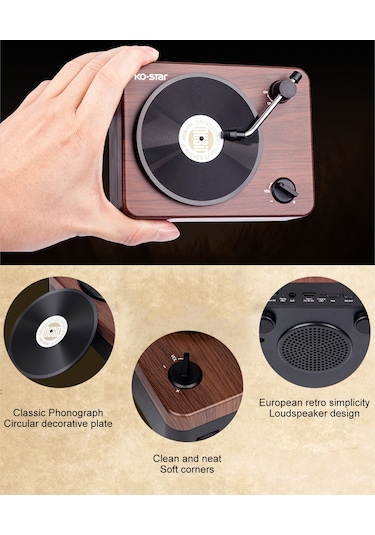 Ranyeek Ko-star Taşınabilir Bluetooth Hoparlör - Retro Plakçalar Tasarımı, Bt5.3, 8 Saat Çalma Süresi, Aux/tf Kart Desteği