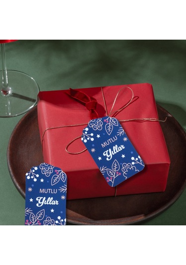 Yılbaşı Mutlu Yıllar Yazılı Hediye Etiketi, Çiçek Temalı Yeniyıl