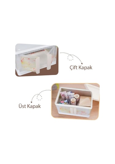 Sunup Sn-25883 72l Katlanabilir Plastik Saklama Kutusu Renkli Kapaklı Tekerlekli 40x64x37cm Beyaz